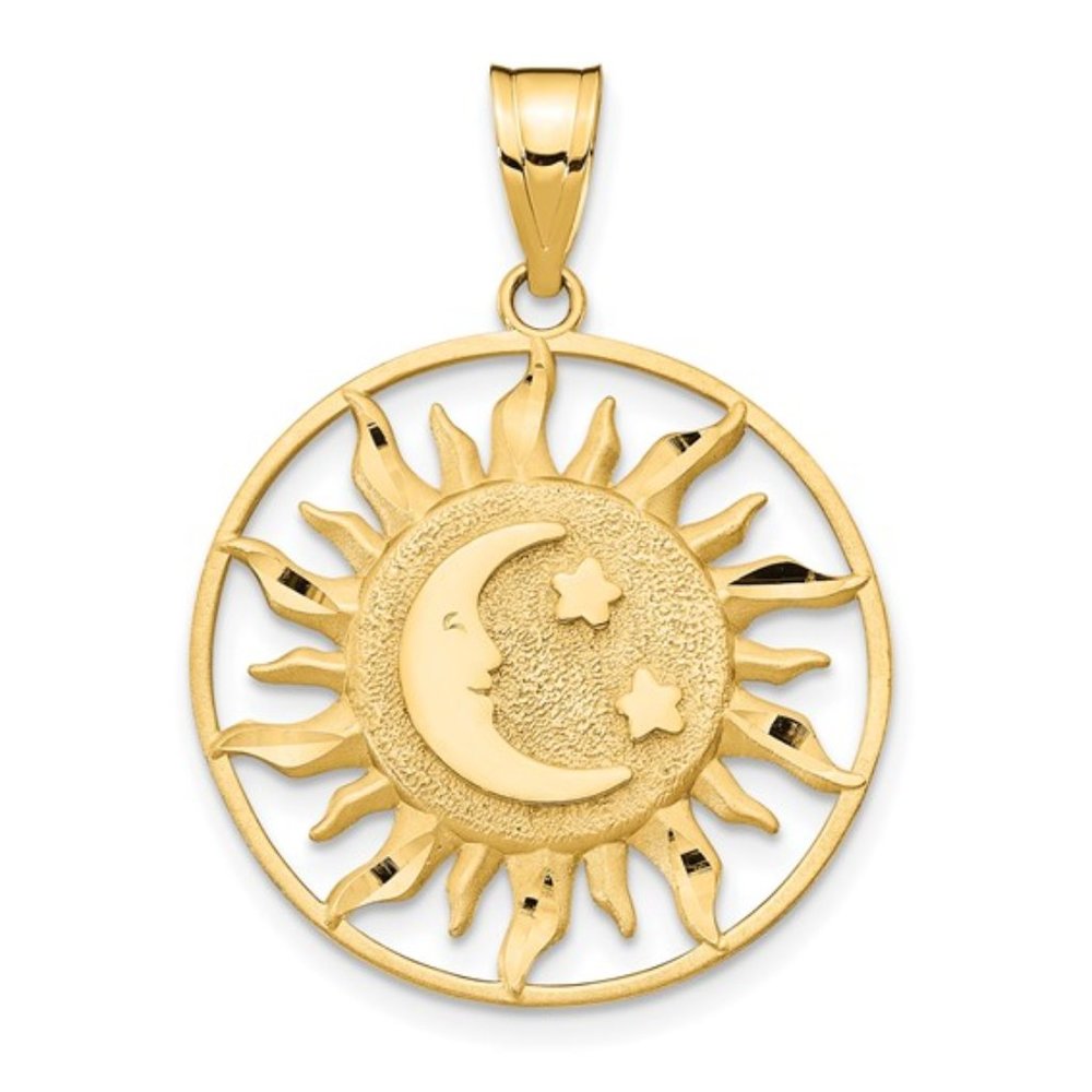 14k Gold Sun w Moon & Stars Pendant